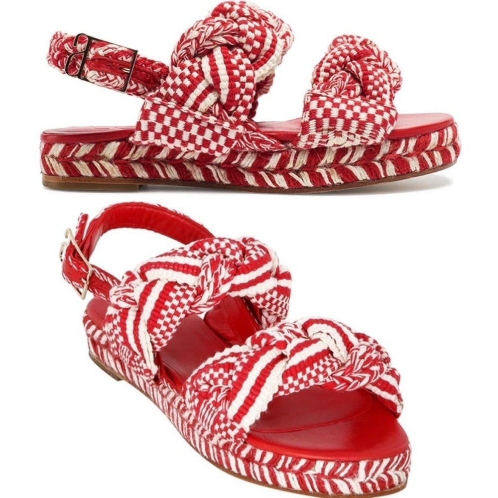 ANTOLINA‎ Espadrilles Flat Sandal 5 Chunky Braided Red Leather Summer Chic Boho